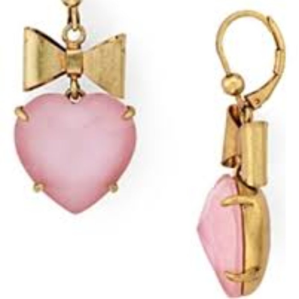 Tory Burch $128 Pink Bow & Heart Drop Earr…